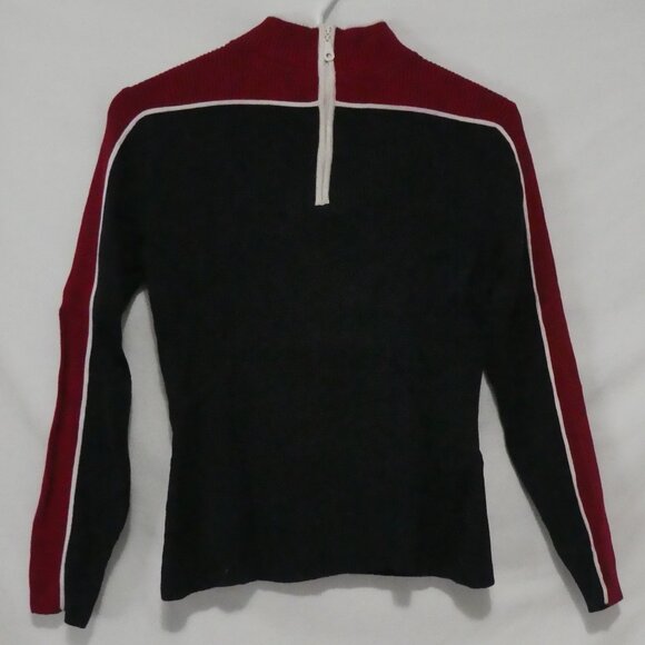 NOMI | medium | Ribbed Burgundy and Black Partial Zip-Up Sweater - Picture 1 of 15